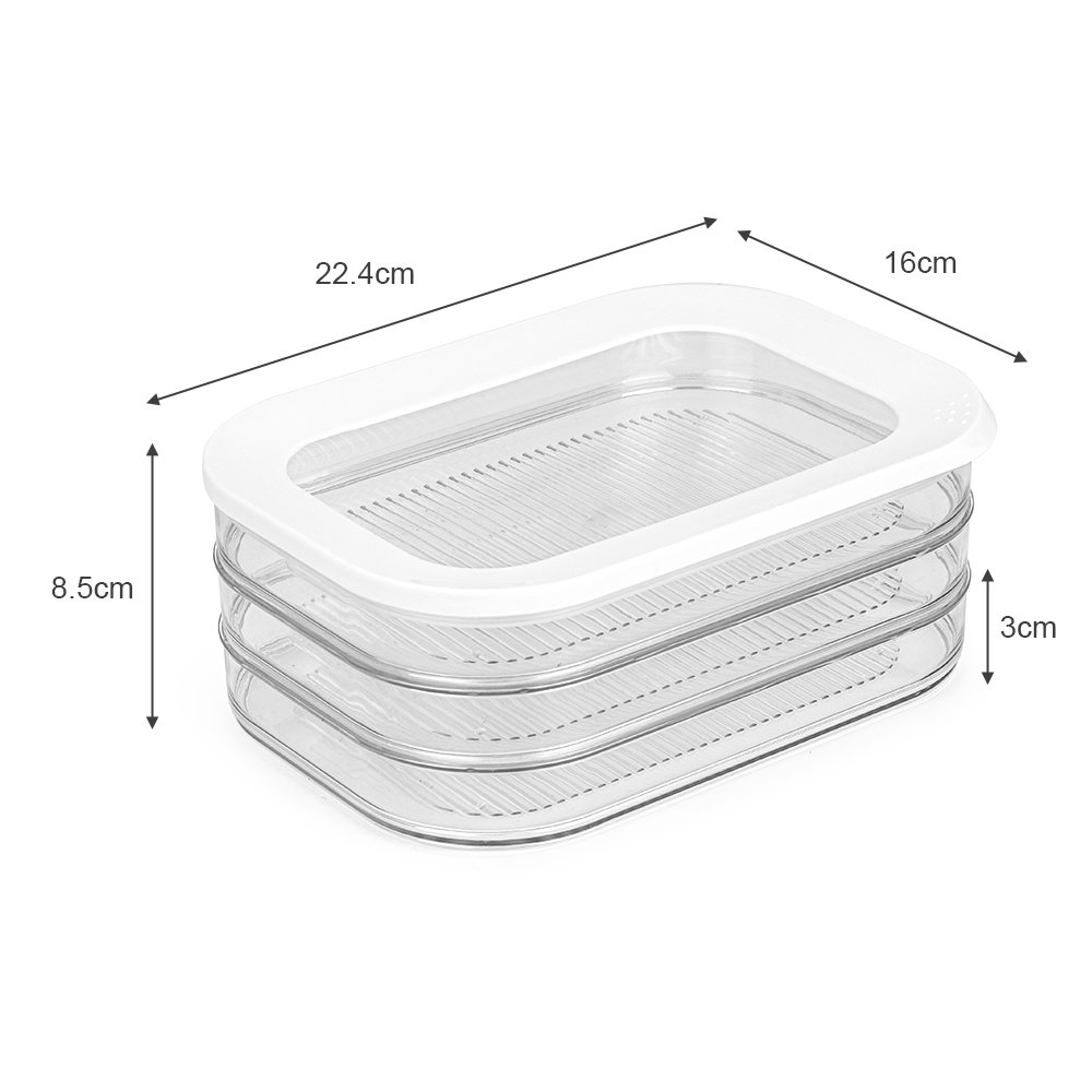 3-Layer BPA Free Transparent Plastic Fridge Organizer Bins Rectangle Stackable Boxes Fridge Food Storage Container
