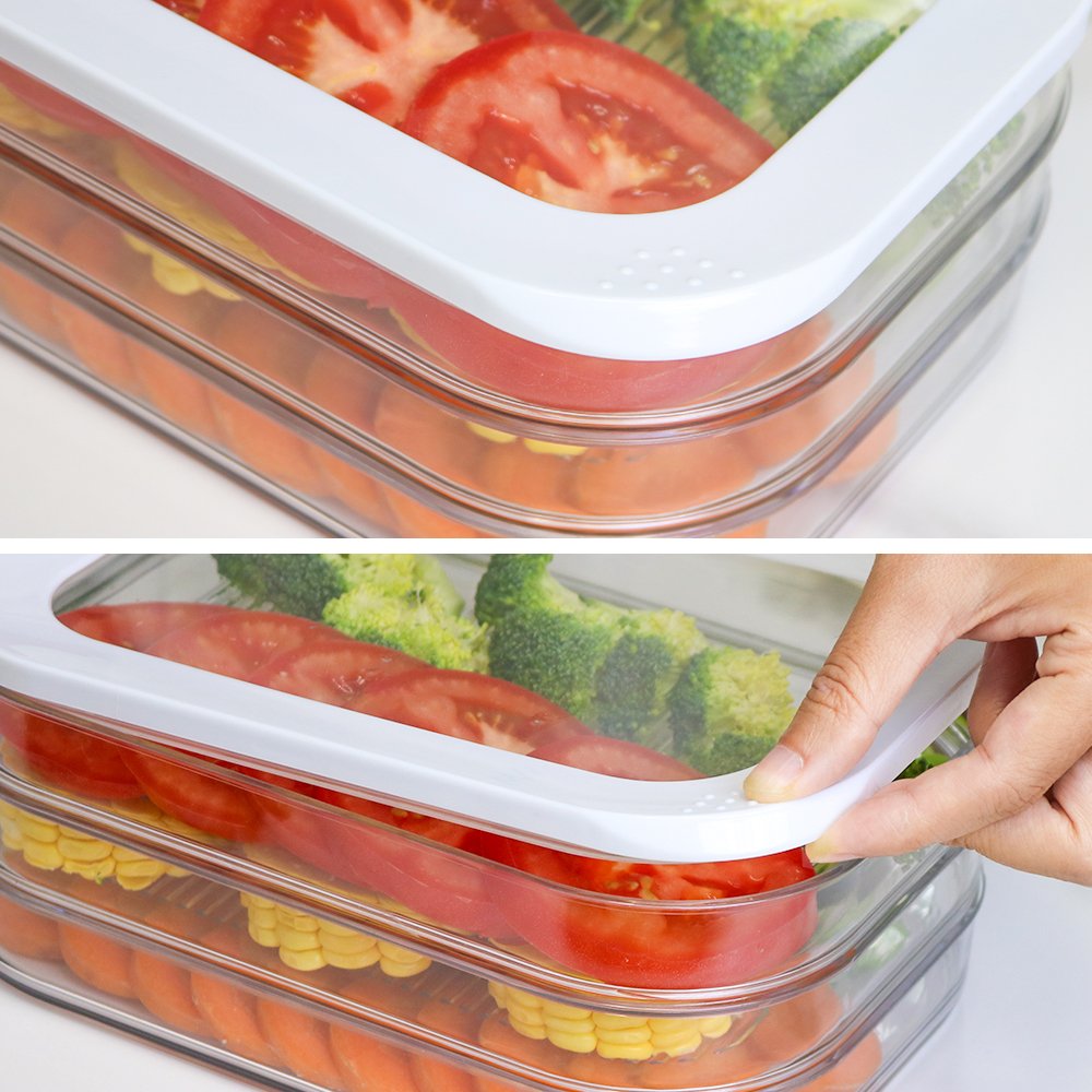 3-Layer BPA Free Transparent Plastic Fridge Organizer Bins Rectangle Stackable Boxes Fridge Food Storage Container
