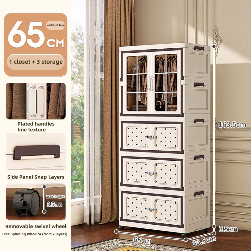 One cabinet three boxes multifunctional double door 65cm wide folding wardrobe for bedroom clothing storage box