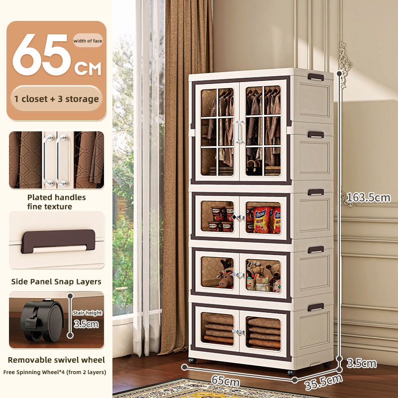 One cabinet three boxes multifunctional double door 65cm wide folding wardrobe for bedroom clothing storage box