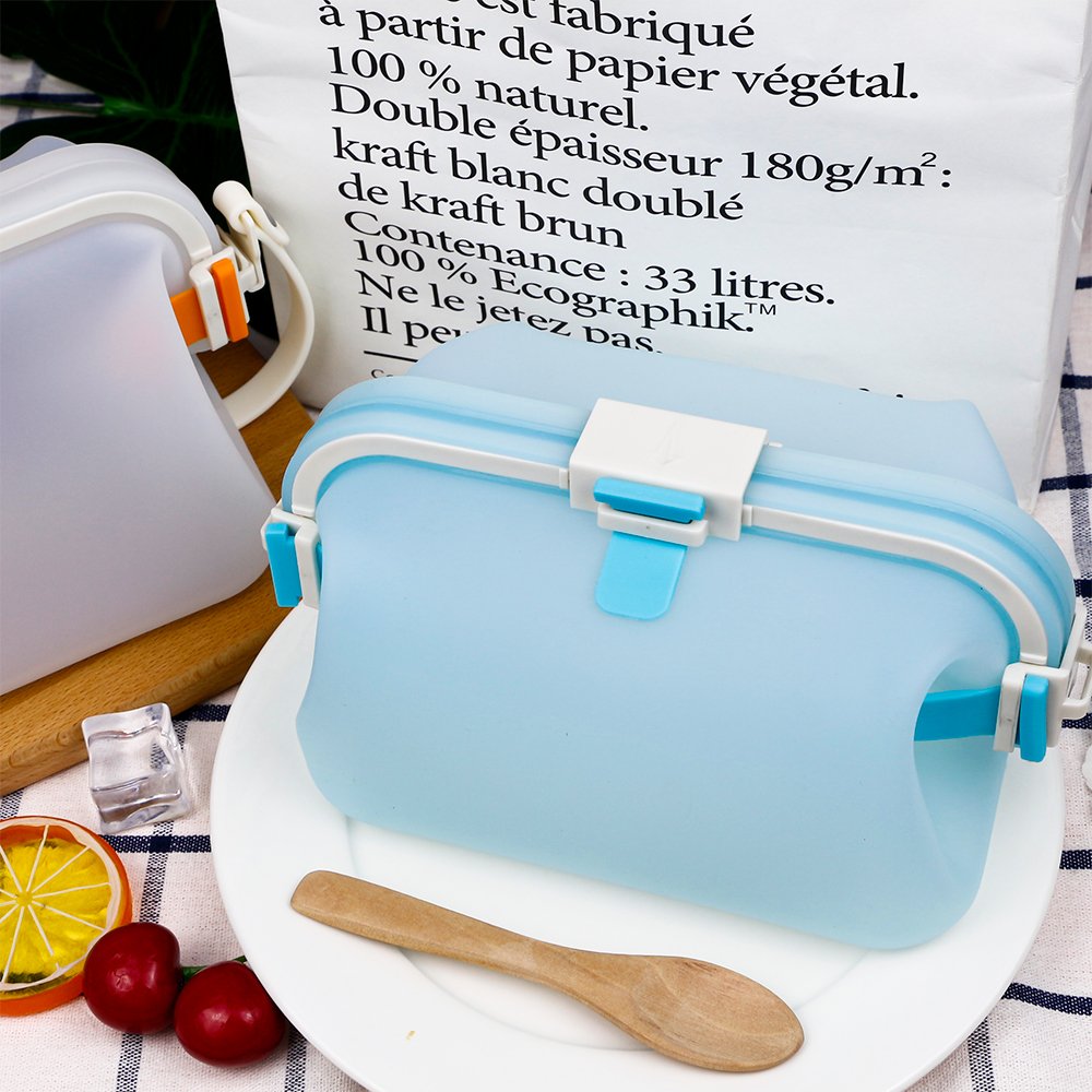 Bpa Free Eco-friendly Kids Lunch Boxes Silicone Food Storage Kitchen Lunch Bento Foldable Collapsible Silicone lunch box