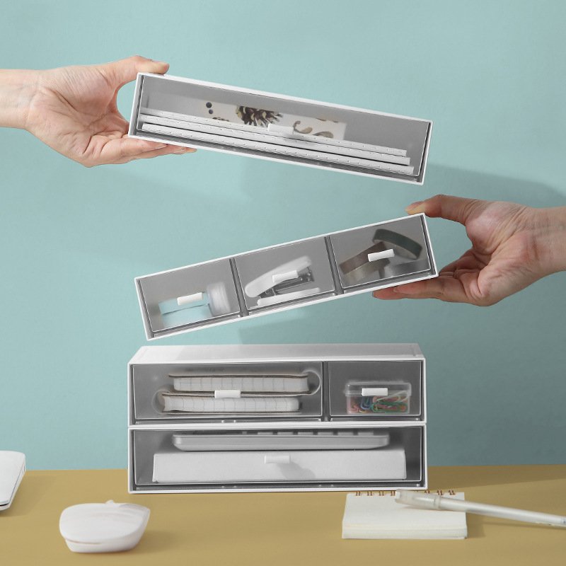 Desktop Debris Stationery Plastic Solid Color Storage Box Multi-cell Storage Box Cosmetics Jewelry Storage Box