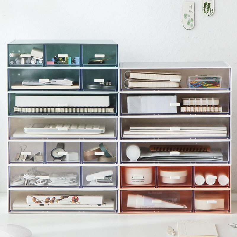 Desktop Debris Stationery Plastic Solid Color Storage Box Multi-cell Storage Box Cosmetics Jewelry Storage Box