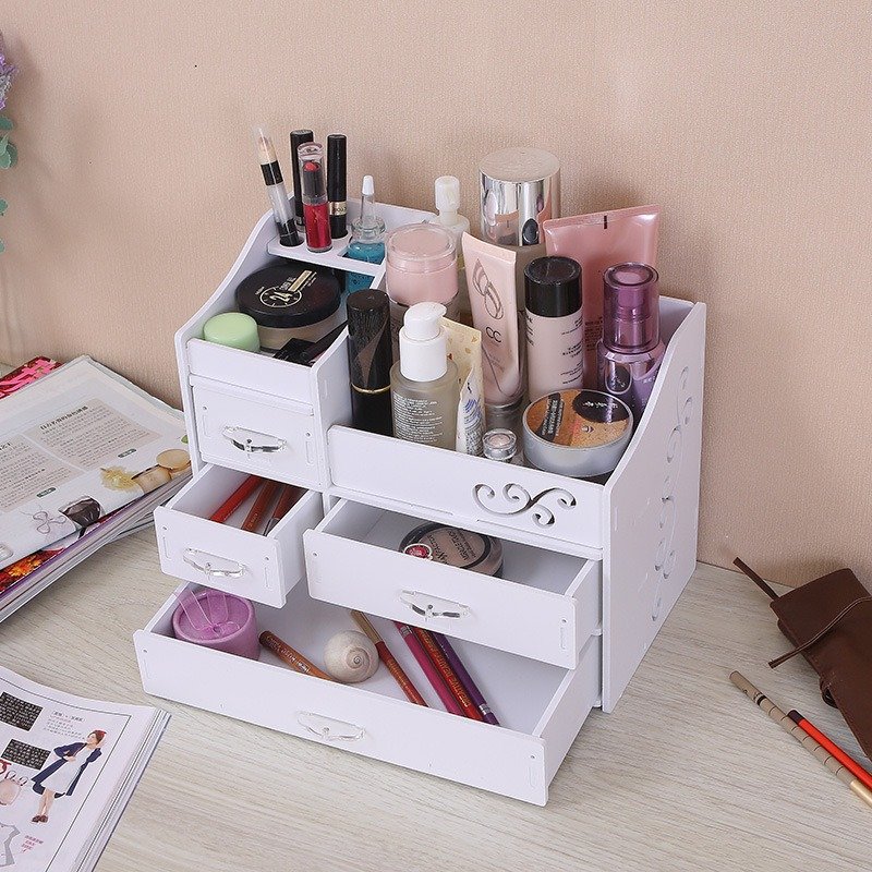 Simple 4-Drawer Lace Storage Box Office Desktop Dresser Rack with Division for Makeup Use