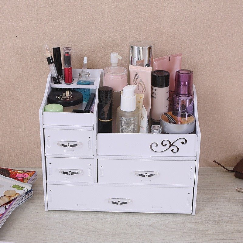 Simple 4-Drawer Lace Storage Box Office Desktop Dresser Rack with Division for Makeup Use