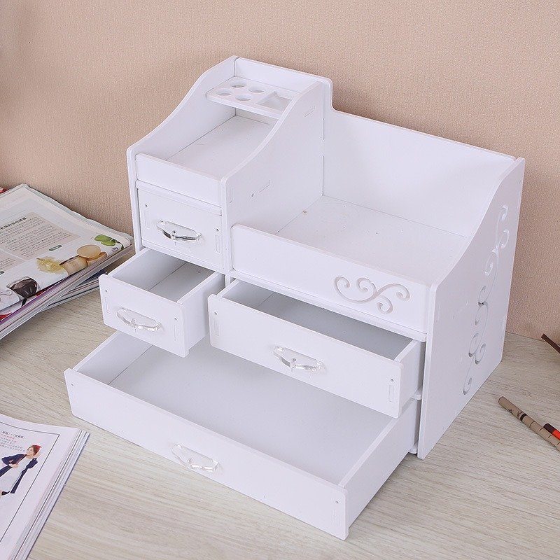 Simple 4-Drawer Lace Storage Box Office Desktop Dresser Rack with Division for Makeup Use