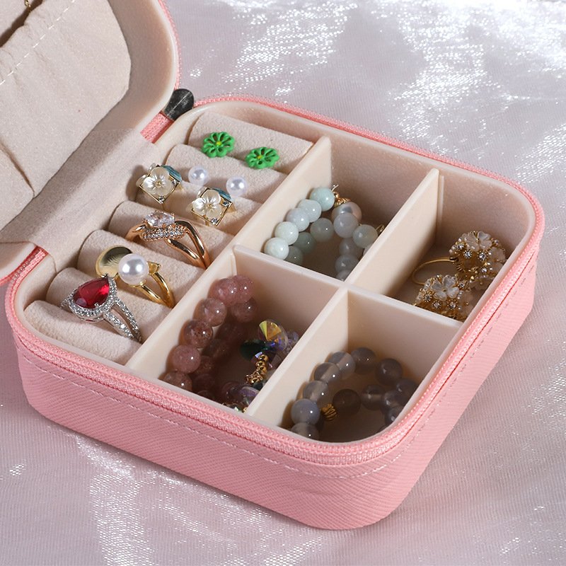 Pu leather and fabric jewelry storage box Simple storage Travel portable jewelry storage box Earrings ring jewelry case