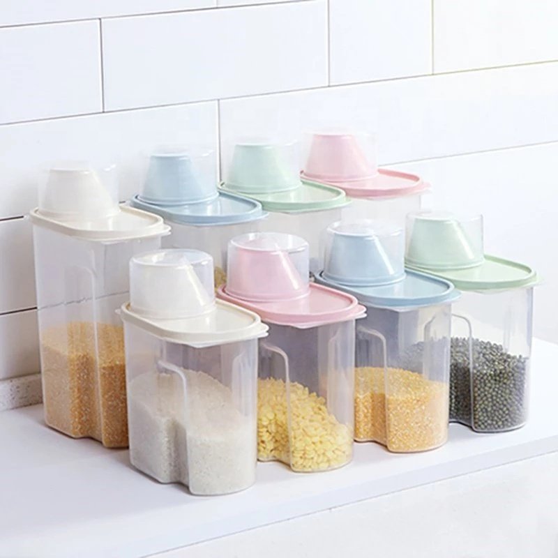 Capacity 1.9L Plastic dry goods sealed cans kitchen large food storage tank storage bucket storage box household grains
