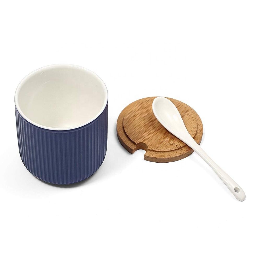 Ceramic Food Storage Spice Containers with Bamboo Lid- Porcelain Jar- Perfect Canister for Sugar Bowl, Serving Tea, Coffee, Spic