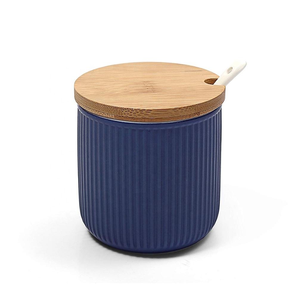Ceramic Food Storage Spice Containers with Bamboo Lid- Porcelain Jar- Perfect Canister for Sugar Bowl, Serving Tea, Coffee, Spic