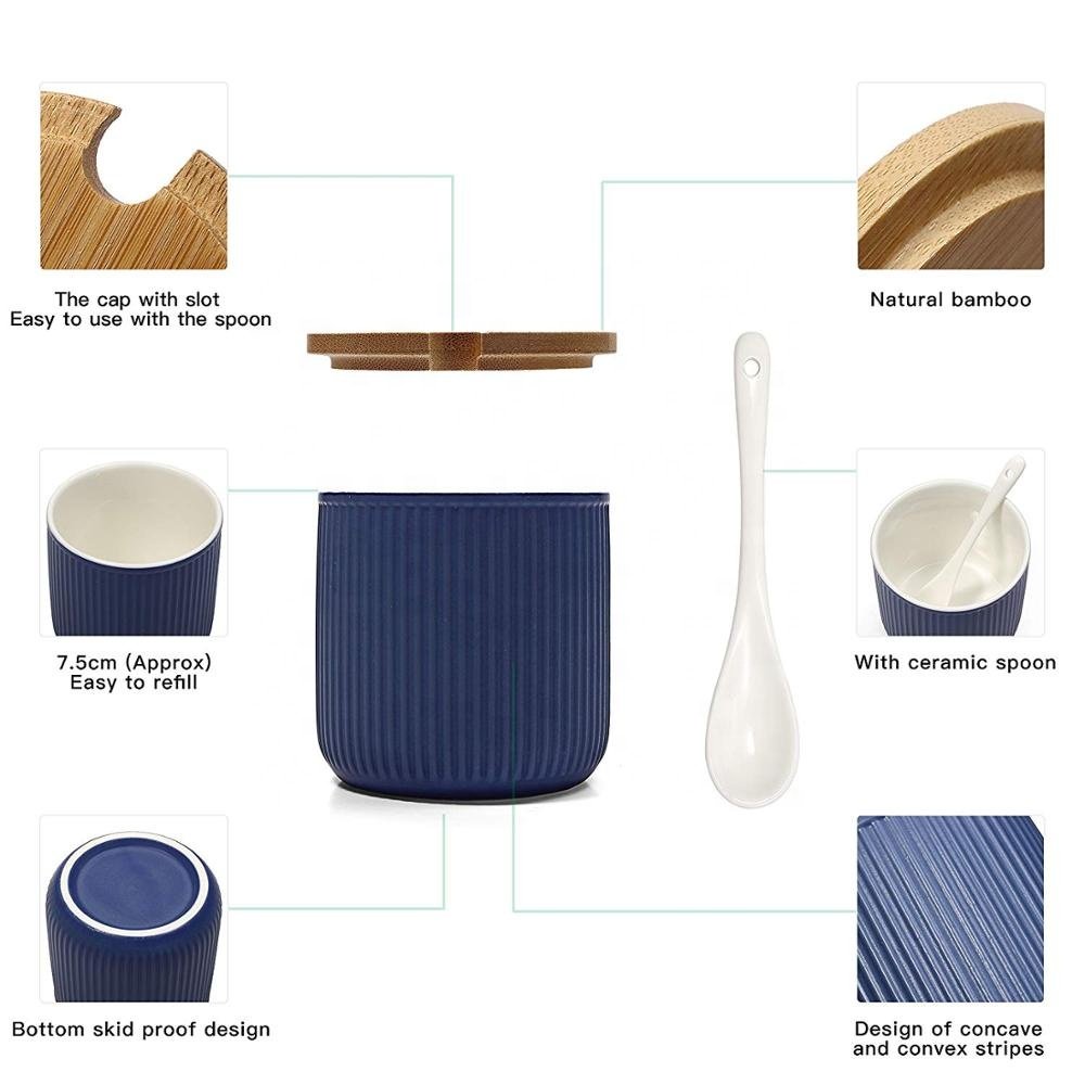 Ceramic Food Storage Spice Containers with Bamboo Lid- Porcelain Jar- Perfect Canister for Sugar Bowl, Serving Tea, Coffee, Spic