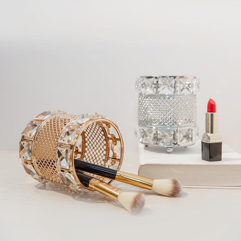 Europe Metal Makeup Brush Storage Tube Eyebrow Pencil Makeup Organizer Bead Crystal Jewelry Storage Box