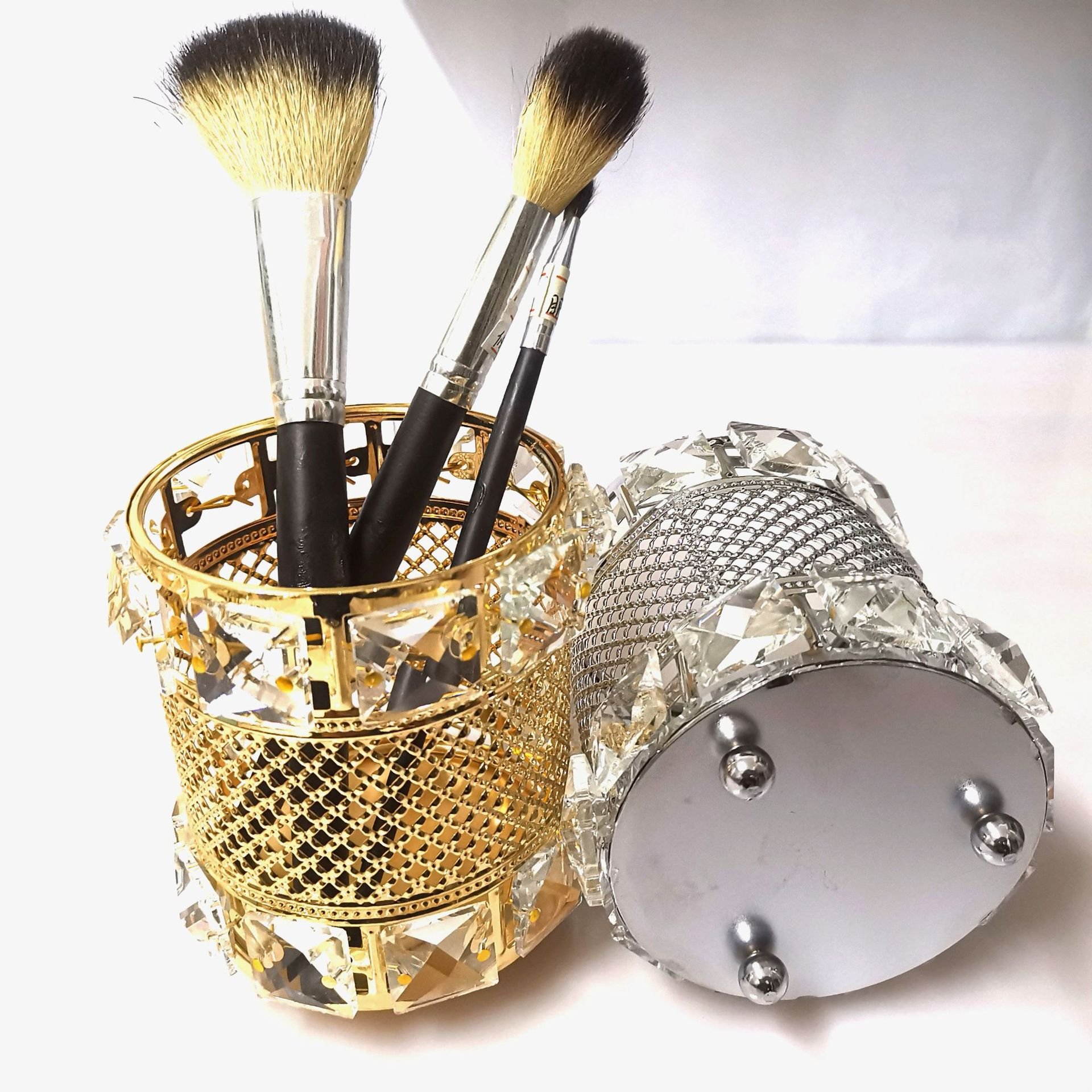 Europe Metal Makeup Brush Storage Tube Eyebrow Pencil Makeup Organizer Bead Crystal Jewelry Storage Box