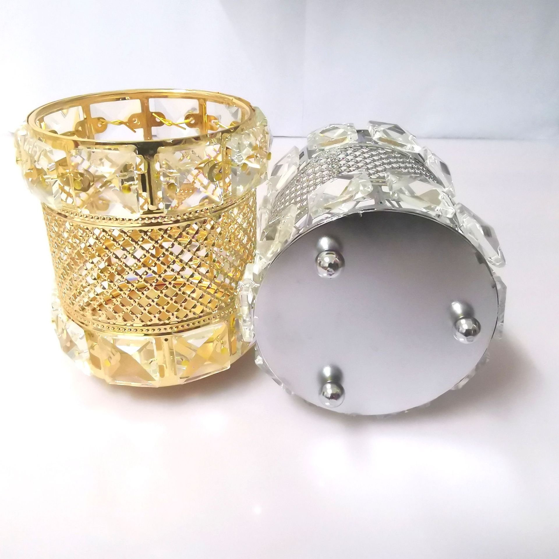 Europe Metal Makeup Brush Storage Tube Eyebrow Pencil Makeup Organizer Bead Crystal Jewelry Storage Box