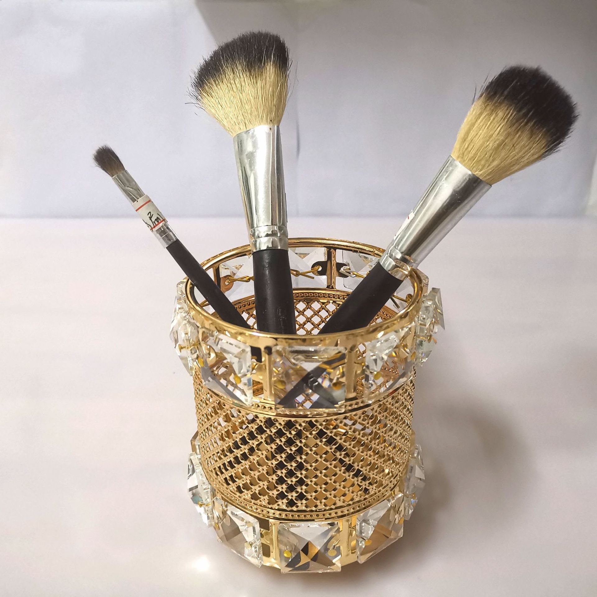 Europe Metal Makeup Brush Storage Tube Eyebrow Pencil Makeup Organizer Bead Crystal Jewelry Storage Box