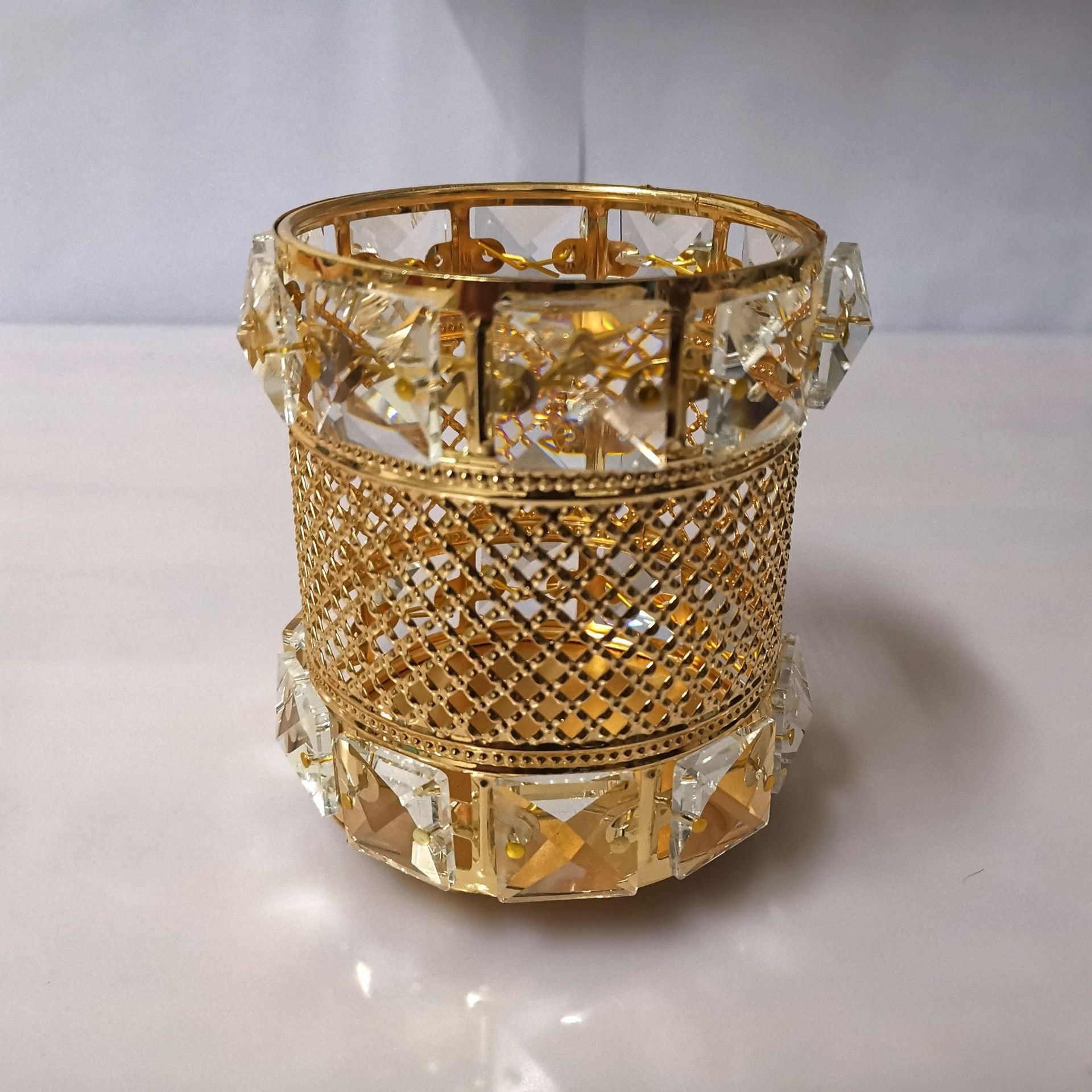 Europe Metal Makeup Brush Storage Tube Eyebrow Pencil Makeup Organizer Bead Crystal Jewelry Storage Box