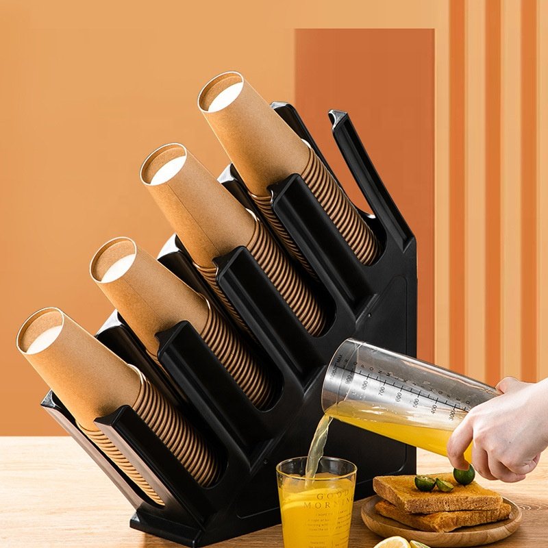 Restaurant Coffee Station Bar Countertop Black 4-Section Slanted Countertop Cup and Lid Organizer