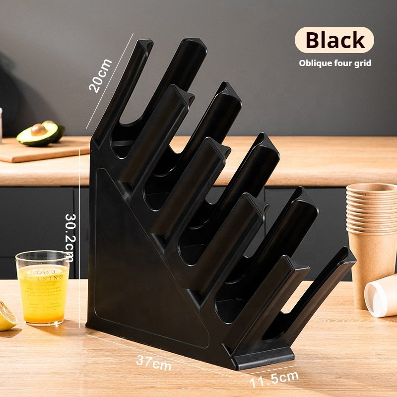 Restaurant Coffee Station Bar Countertop Black 4-Section Slanted Countertop Cup and Lid Organizer