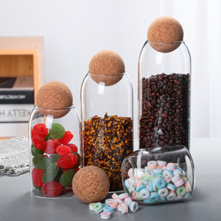 Transparent glass sealing jars storage jars grains and cereals storage creative cork food storage containers kitchen organizer