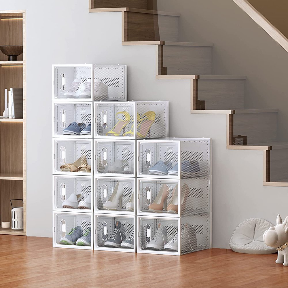 Mingtuo New Modern Design PP Clear Foldable Plastic Sneaker Storage Box Shoe Box shoe rack