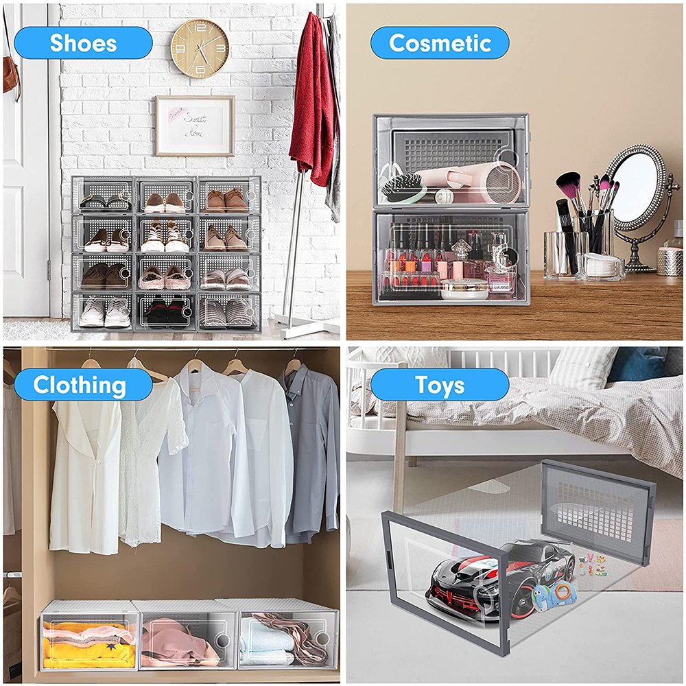 Mingtuo New Modern Design PP Clear Foldable Plastic Sneaker Storage Box Shoe Box shoe rack