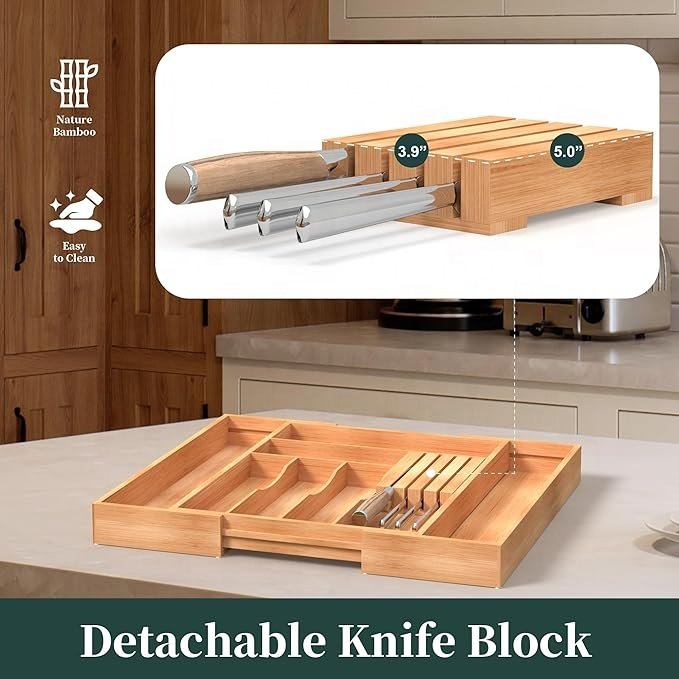 Hot Sale Expandable Kitchen Drawer Organizer Bamboo Silverware Organizer For Kitchen