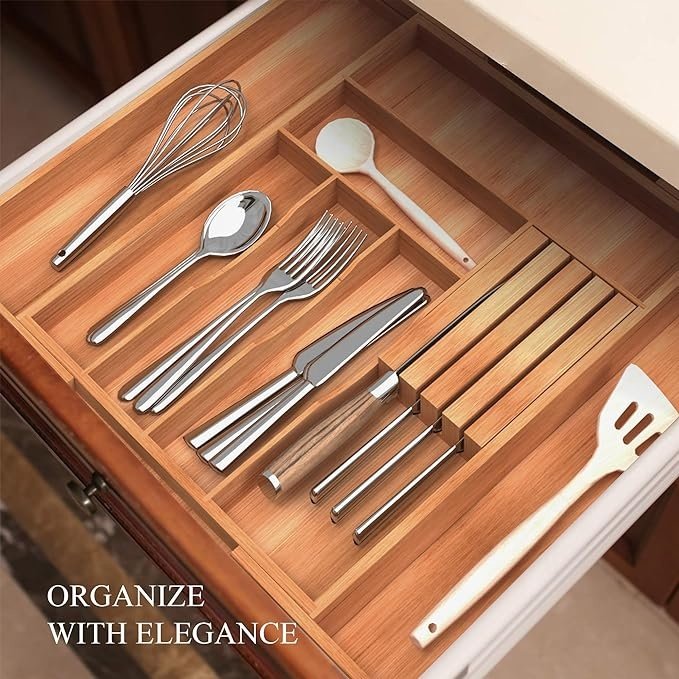 Hot Sale Expandable Kitchen Drawer Organizer Bamboo Silverware Organizer For Kitchen