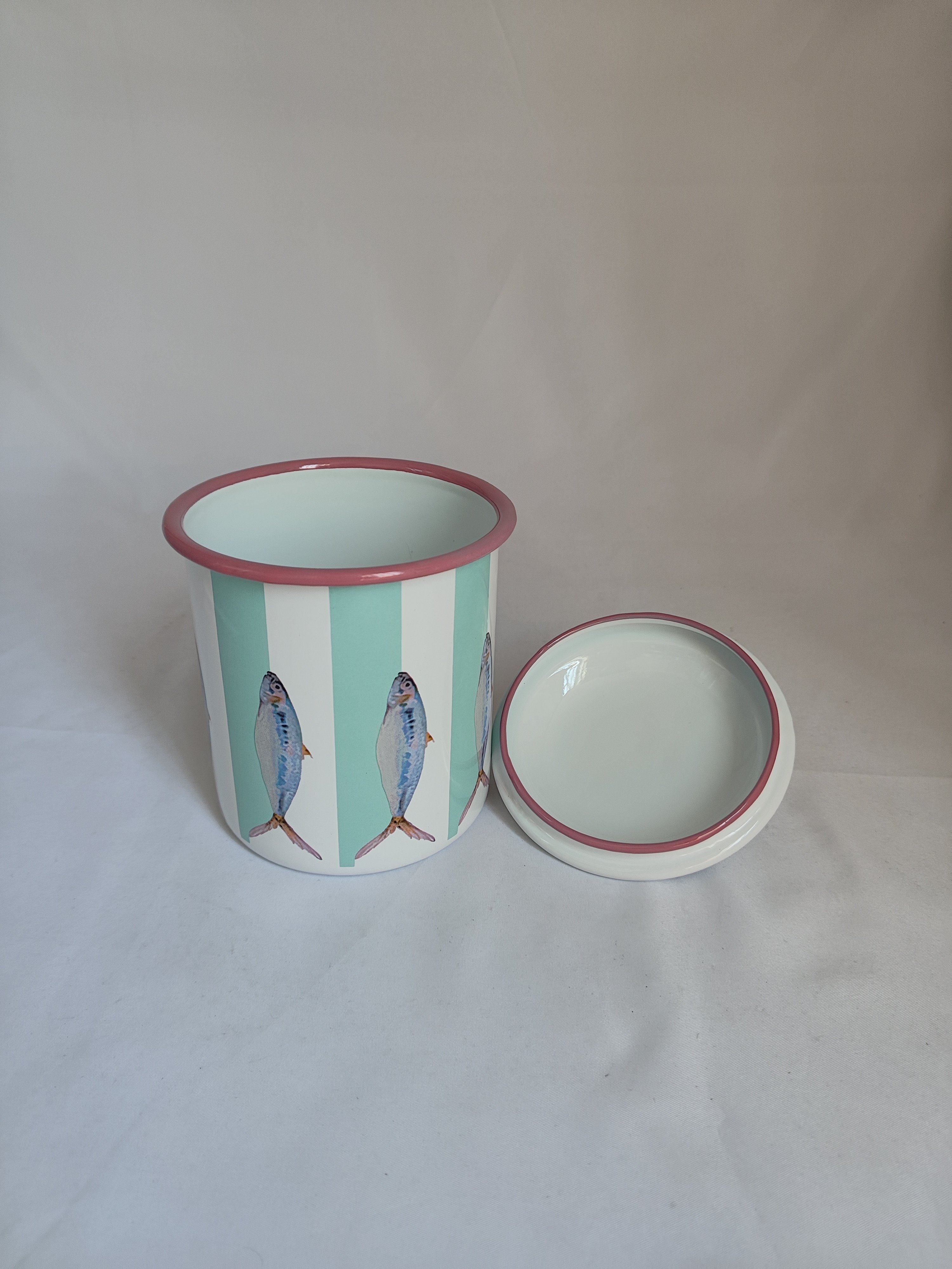 Enamel Canister Enamel Storage Canister Food Container on Tables With Lid
