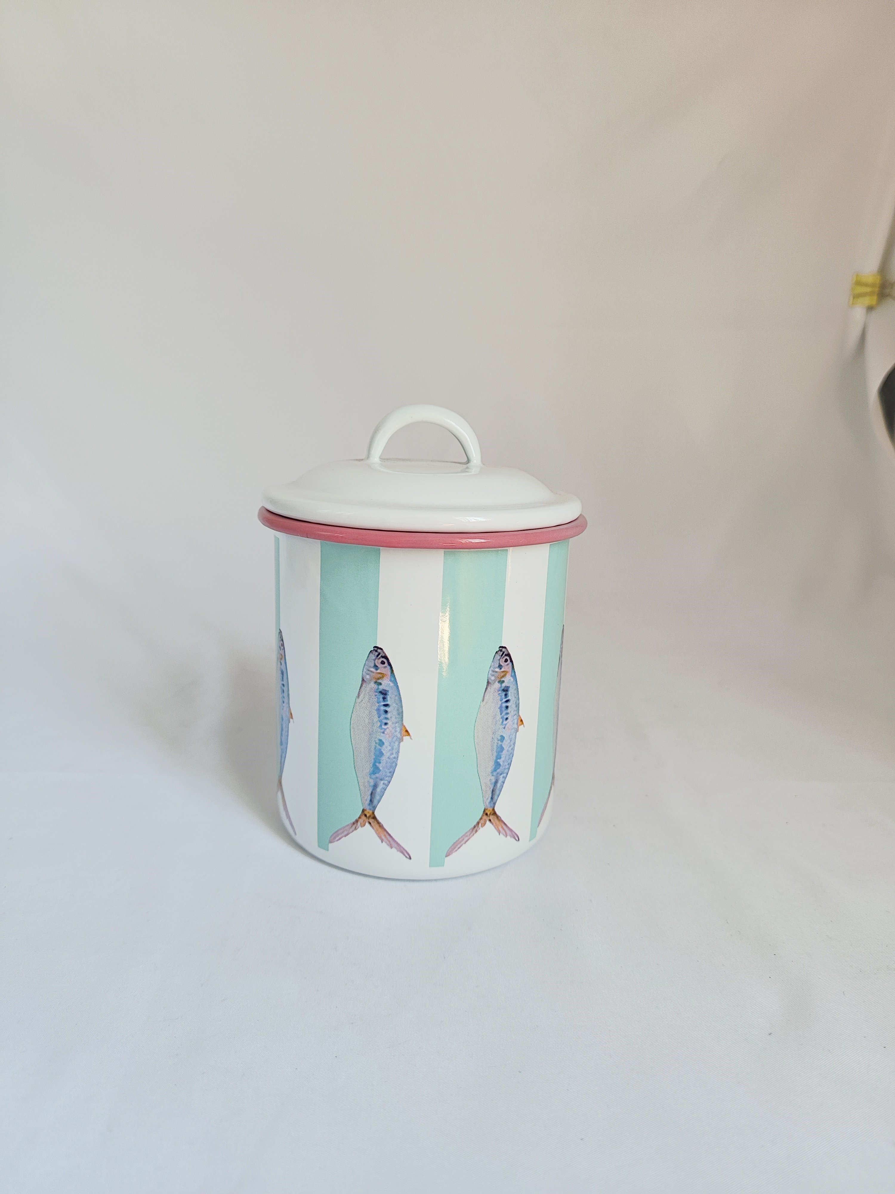 Enamel Canister Enamel Storage Canister Food Container on Tables With Lid