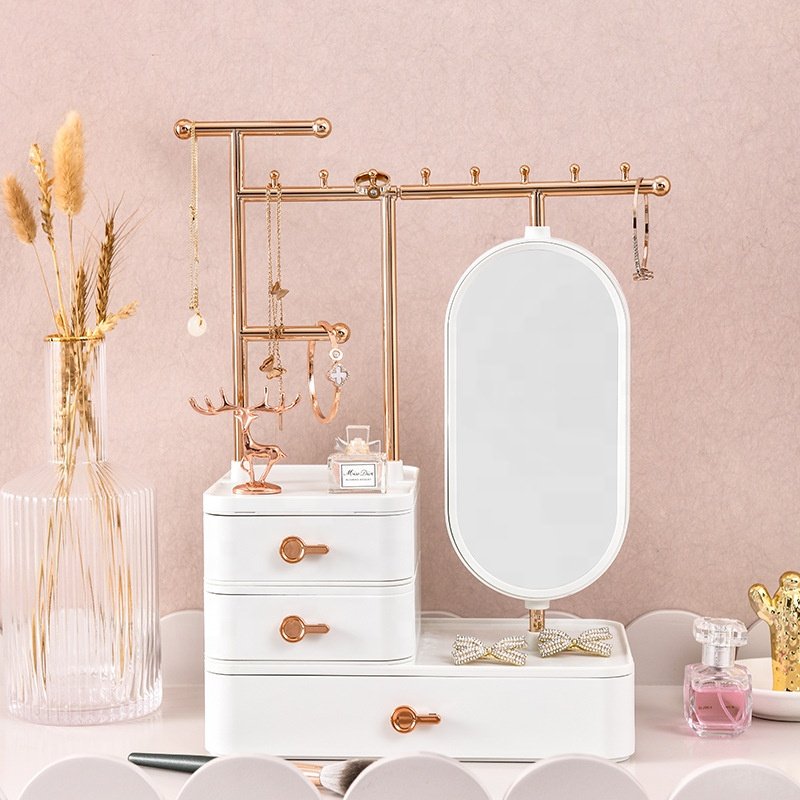 Multidrawers Jewelry Storage Box Plastic Cosmetic Storage Box Makeup Jewelry Organizer With Mirror JSB766