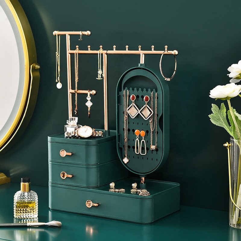 Multidrawers Jewelry Storage Box Plastic Cosmetic Storage Box Makeup Jewelry Organizer With Mirror JSB766