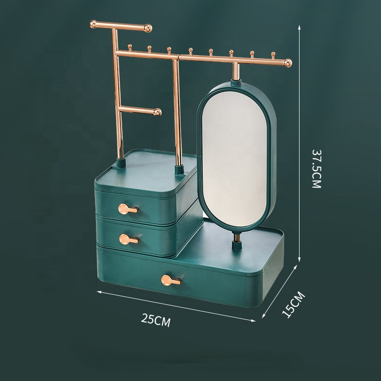 Multidrawers Jewelry Storage Box Plastic Cosmetic Storage Box Makeup Jewelry Organizer With Mirror JSB766