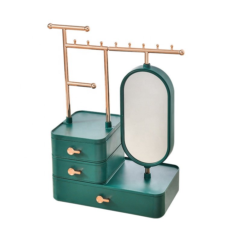 Multidrawers Jewelry Storage Box Plastic Cosmetic Storage Box Makeup Jewelry Organizer With Mirror JSB766