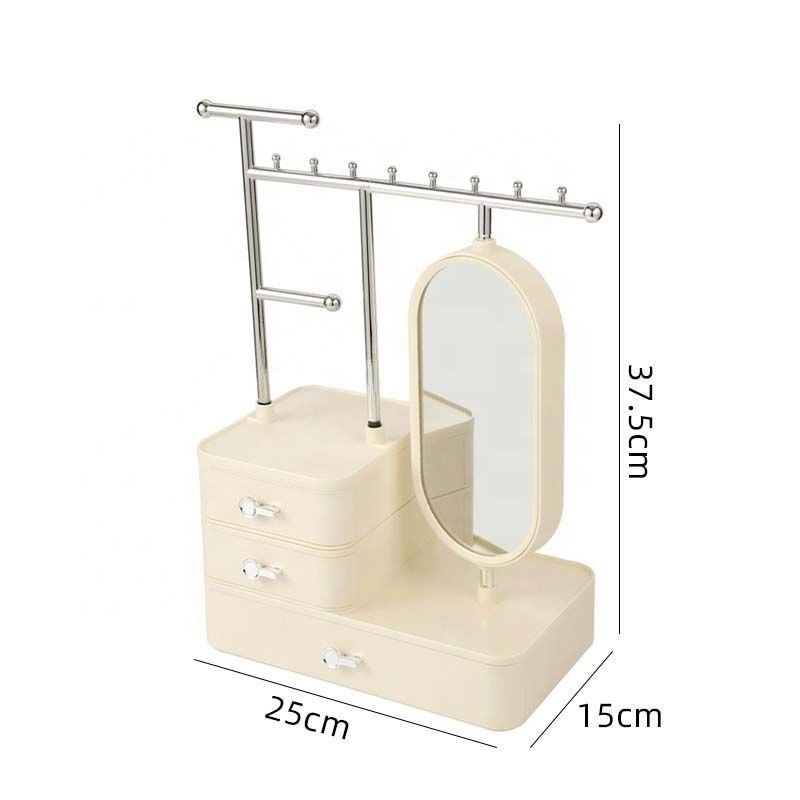 Multidrawers Jewelry Storage Box Plastic Cosmetic Storage Box Makeup Jewelry Organizer With Mirror JSB766