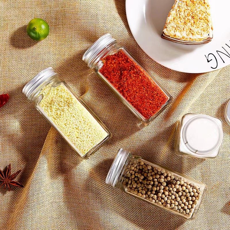 Square Glass Kitchen Seasoning Box 120ML Pearl WOOD Food Storage & Container Bottle Jar