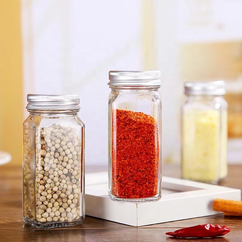 Square Glass Kitchen Seasoning Box 120ML Pearl WOOD Food Storage & Container Bottle Jar
