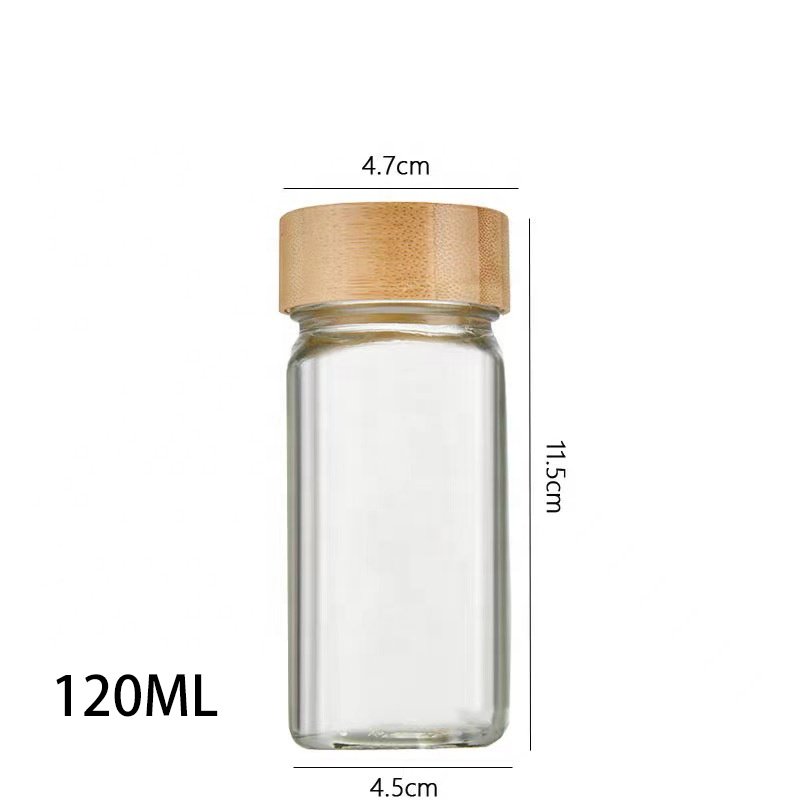 Square Glass Kitchen Seasoning Box 120ML Pearl WOOD Food Storage & Container Bottle Jar