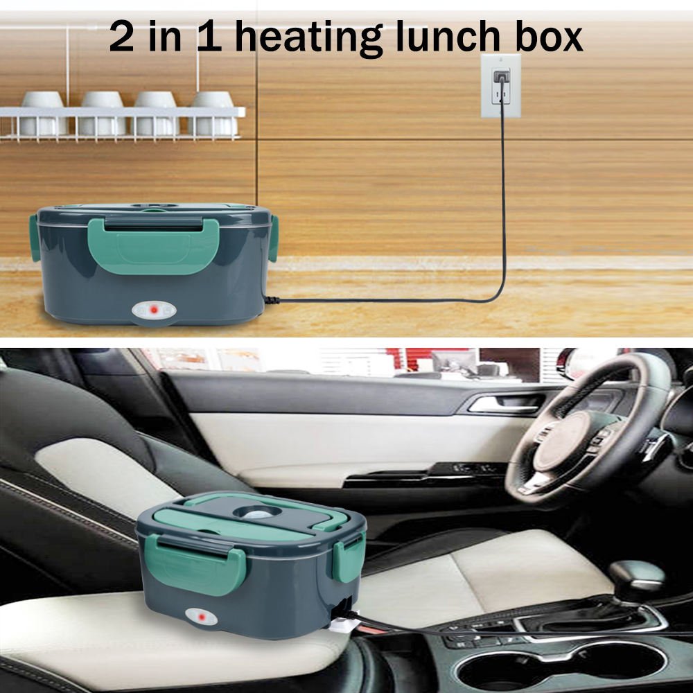Portable Electric Lunch Box Food Heater Smart Stainless Steel and Plastic Storage Bin for Car Office and Home