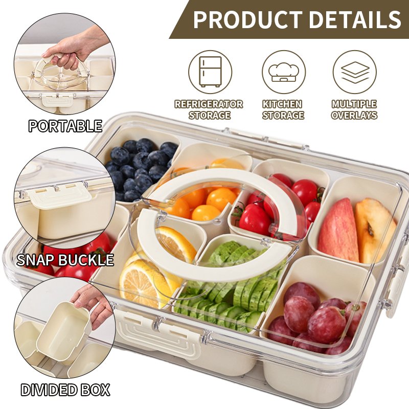 Own Design Sealed Snackle Storage Box With Divider Plastic Divided Serving Veggie Tray With Lid