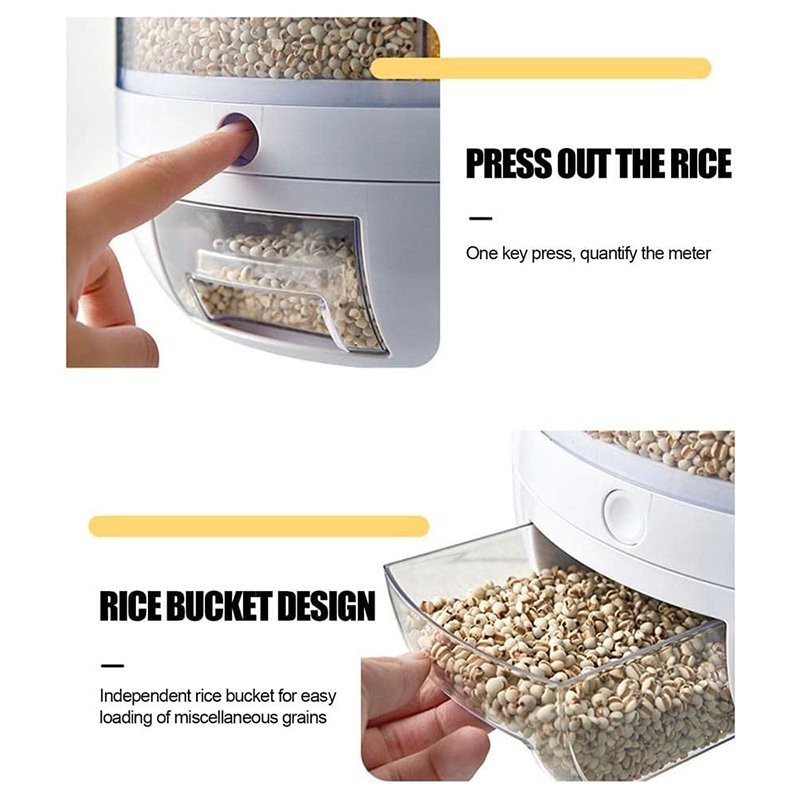 Rotatable Sealed Grain Food Storage Box Rice Bucket Dry Food Fruit Box BPA-free Kitchen Storage Bucket for Home Kitchen