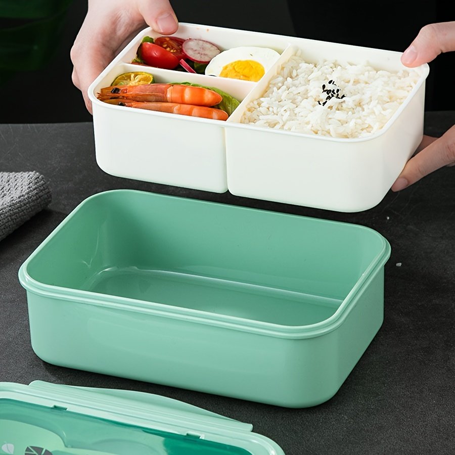 YIWU QIYE 3-cell plastic office school lunch container with spoon lunch box suitable for children's lunchbox