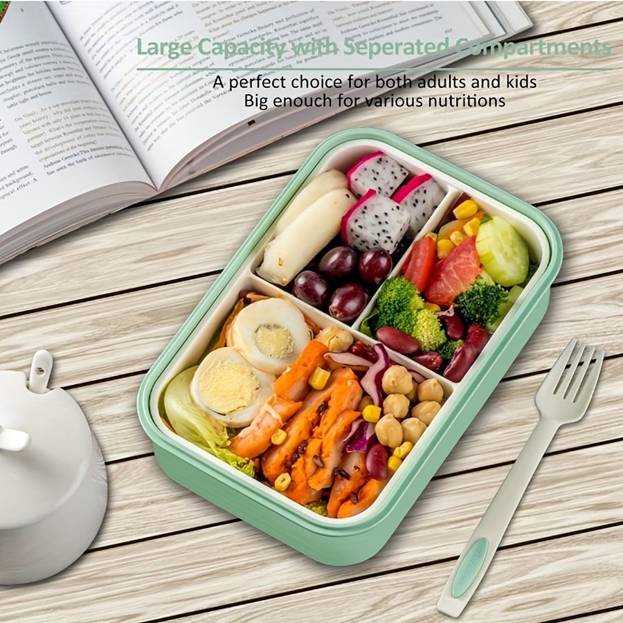 YIWU QIYE 3-cell plastic office school lunch container with spoon lunch box suitable for children's lunchbox