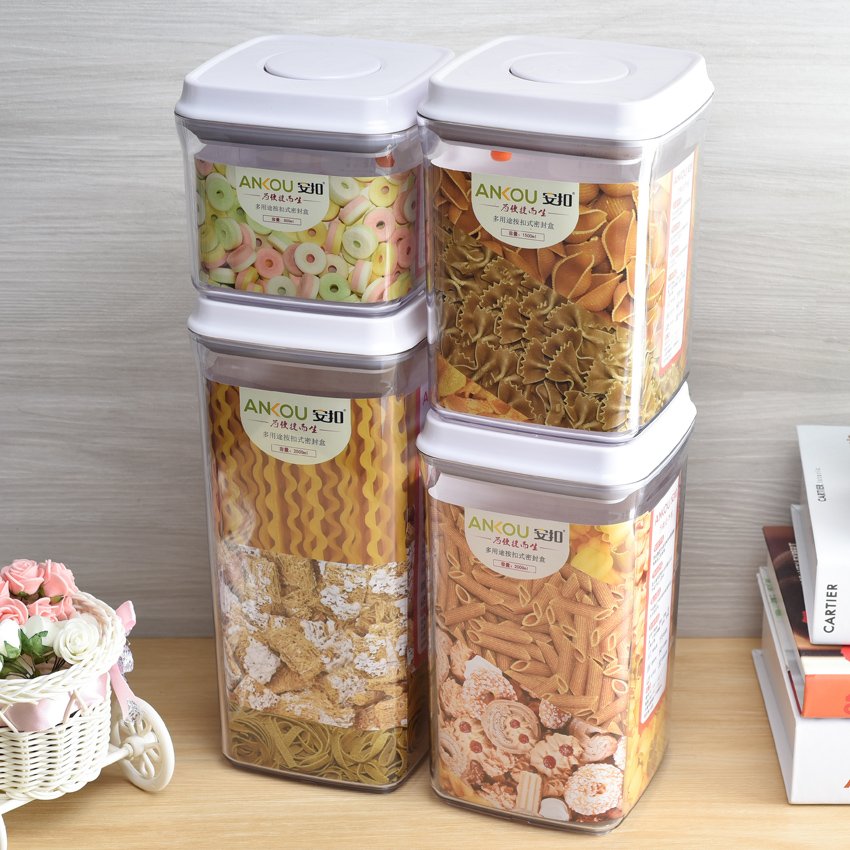 Household cereal rice flour kitchen supplies storage tank airtight food storage container jar household plastic cereal dispenser