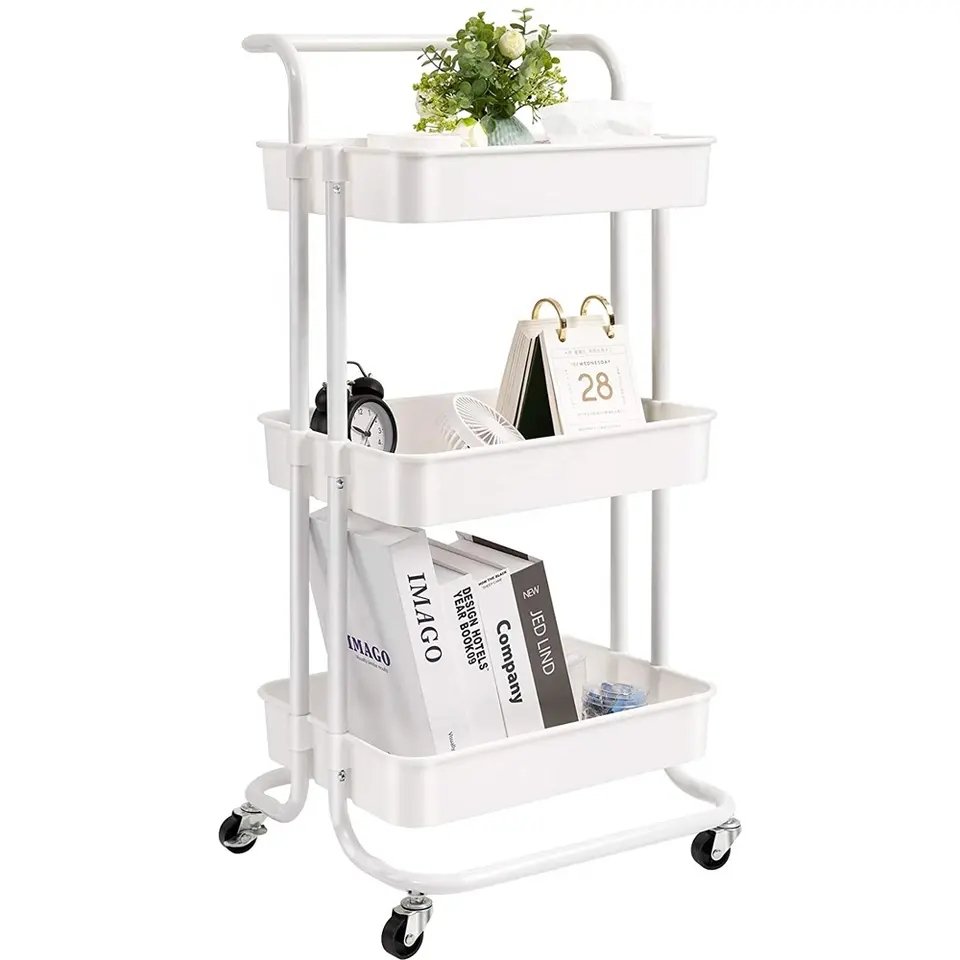 Adjustable Storage Kitchen Rolling Storage Cart Utility Home Organizer 3 Tier Trolley Plastic Shelves Display Rack