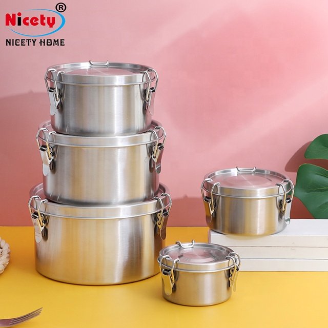 Stainless Steel with Leak Proof Eco Round Lunch Metal Box Sustainable Eco Friendly Food Storage Container For Kids