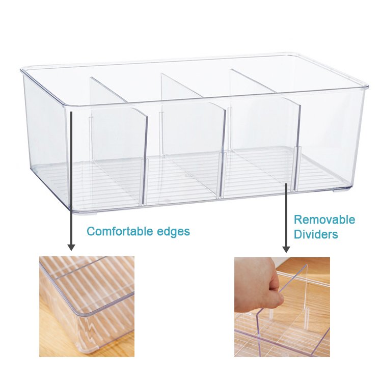 Reusable fridge food storage organizer bins thicken 4 compartment plastic food container