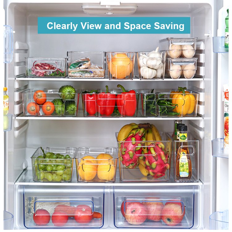 Reusable fridge food storage organizer bins thicken 4 compartment plastic food container