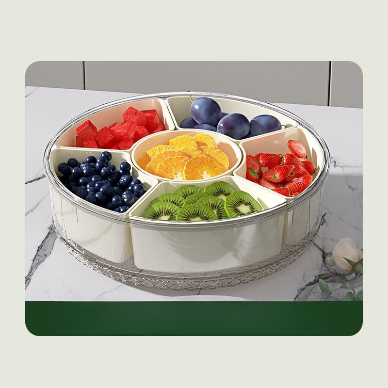 Rotatable Six-Compartment Kitchen Storage Box Handle Transparent Dry Snack Storage Multifunctional Classic Sealed Spice Storage