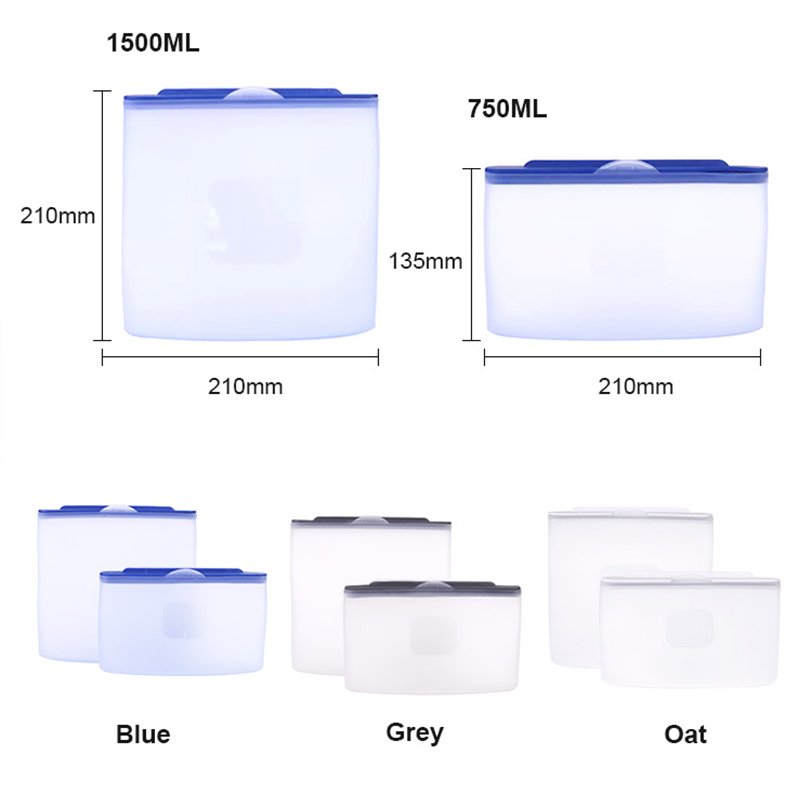 OEM/ODM 750ml 1500ml stand up pouch reusable silicone freezer bags food storage bags with sealing clips