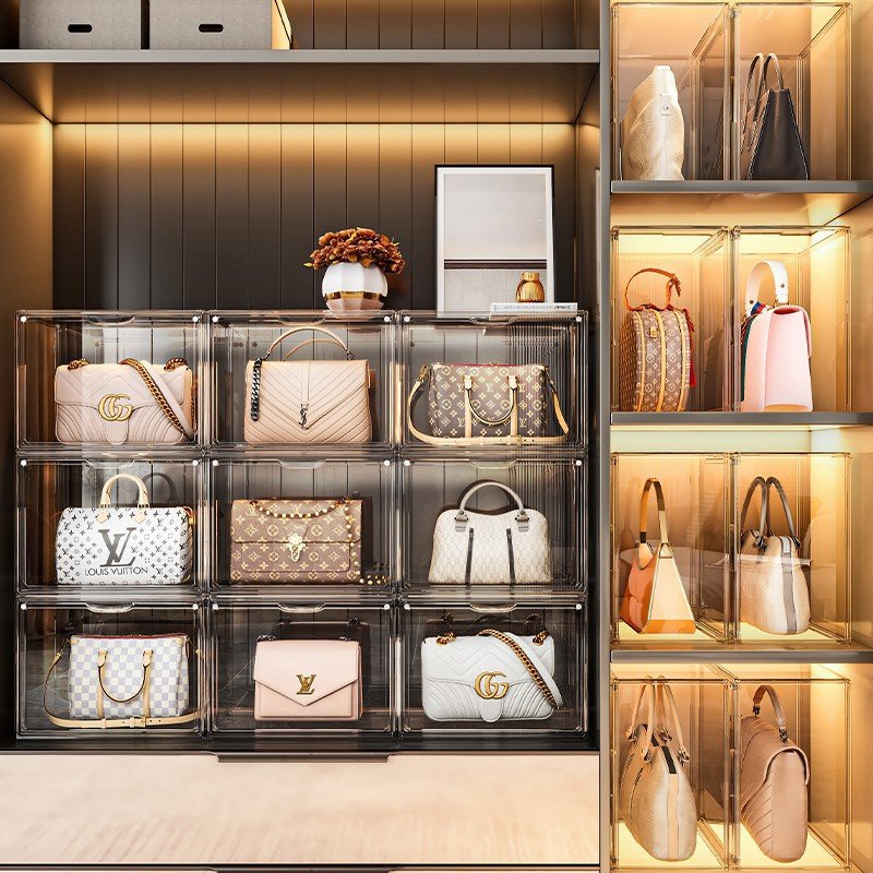 Factory price wholesale Clear Plastic Magnetic Drop Front Storage Box Luxury Stackable Display Bin